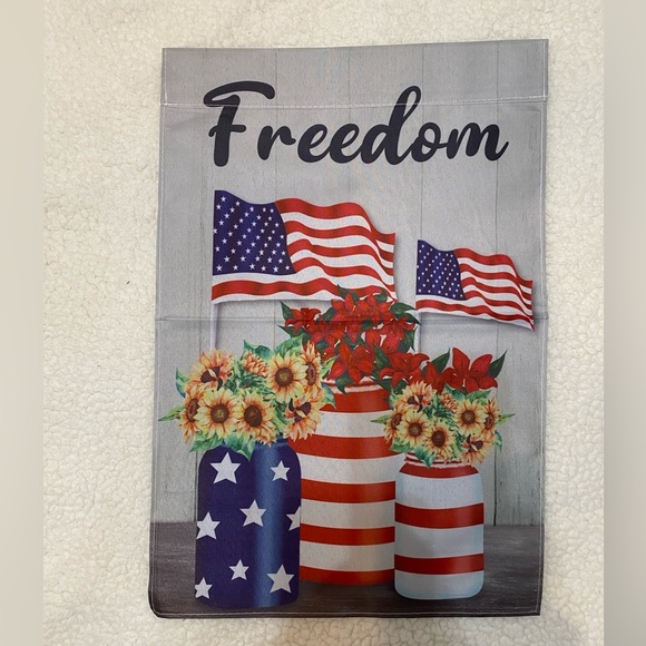 None Other - Patriotic Garden Flag with American Flags and Flowers